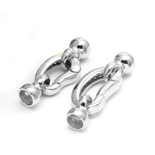 Sterling Silver Micro Pave Zircon Bean Shape Spring Lock Clasps Connectors With End Caps For Pearl Gemstone Jewellery SC-CZ072