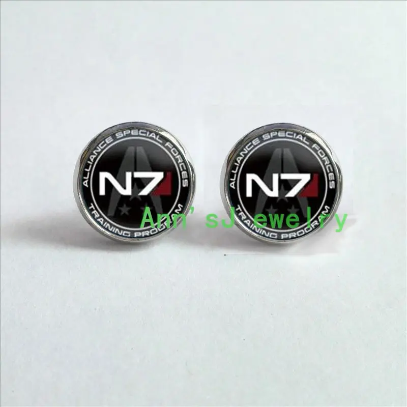 HZ4-00317 1pair Mass  Effect Inspired eardrops N7 Earrings jewelry stud earringsglass Cabochon Earrings