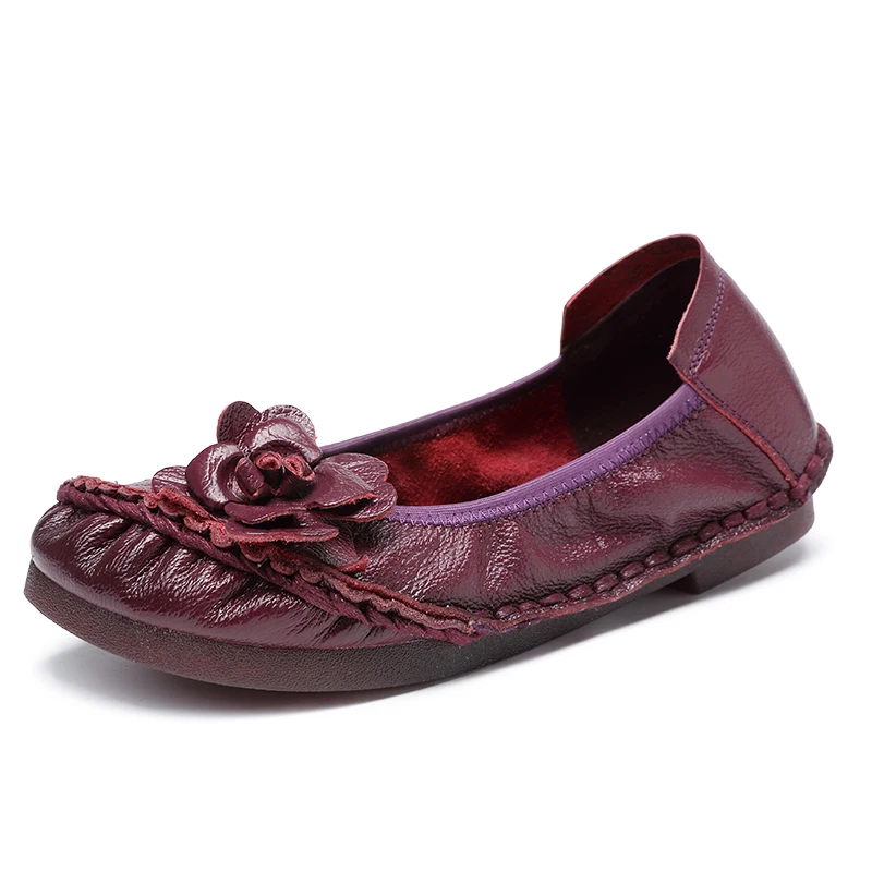 Hot selling soft Genuine cow leather skin mother shoe with soft base anti-slide shoe leather flower on top free shipping