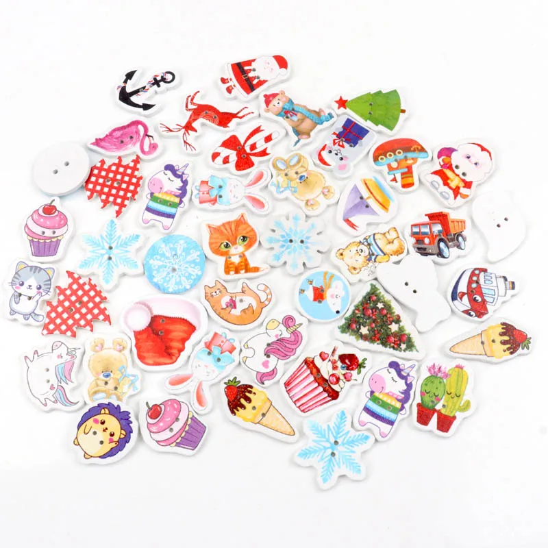 Wooden Christmas Cartoon Animals Pattern Buttons Handmade Sewing Clothing Scrapbooking Crafts  DIY  2 Holes 20-35mm 20pcs