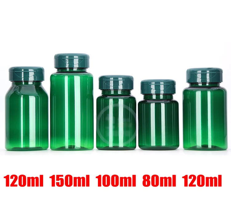 

100pcs Dark Green Color PET Flip Bottles,Capsules/Pills/Powder/Vitamin Empty Bottles with Flip Cap -- 80ml/100ml/120ml/150ml