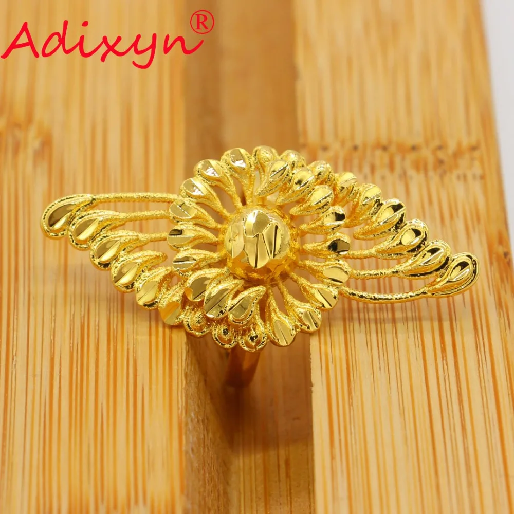 Adixyn Dubai Gold Color Resizable Ring for Women/Teenager Middle East/Dubai/Ethiopian/African Wedding Party Jewelry Gifts 072402