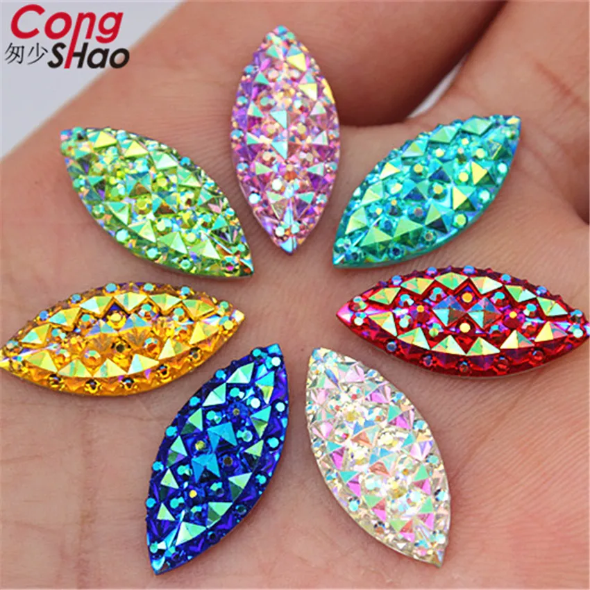 Cong Shao 200PCS 9*20mm Horse eye AB Colorful flatback Resin Rhinestone stones and crystals DIY Clothes Decoration Craft CS190