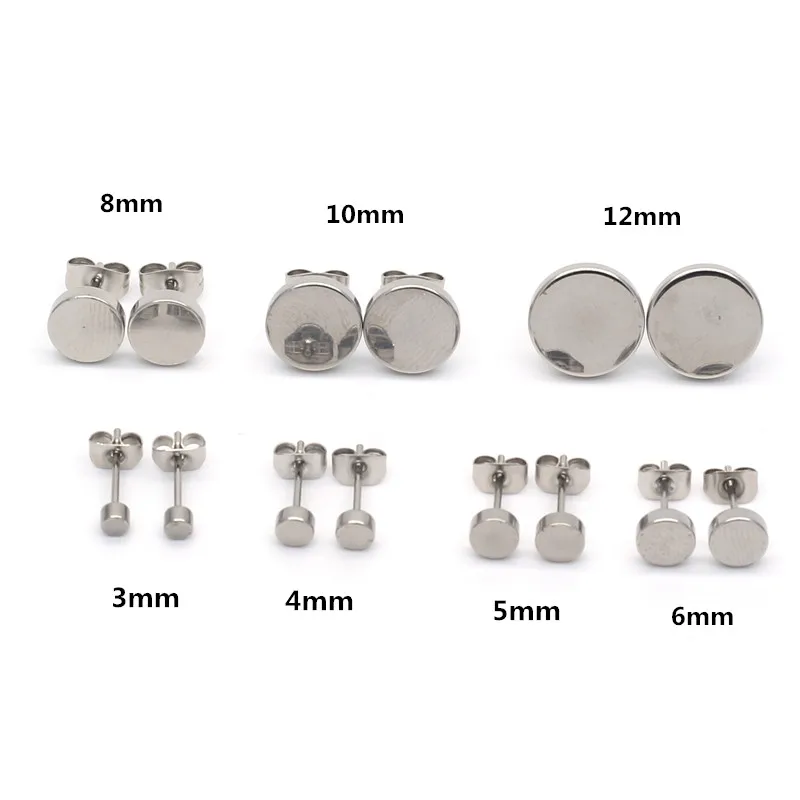 ag07 Titanium Steel-cololr 3mm to 12mm Stud Earrings 316l Stainless Steel Earring IP Plating No Fade Allergy Free