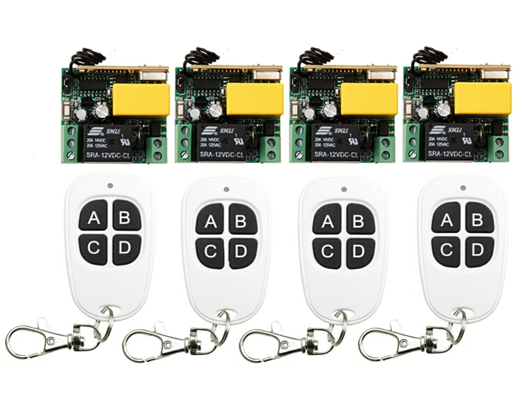 

2015 new small 220V 1CH 10A Wireless Remote Controller Relay Switch System 4 Receiver& 4Transmitter Light Lamp LED ON OFF