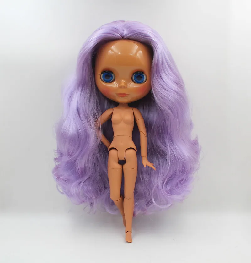 Blygirl,Blyth dolls, light purple curls, new dolls with 19 and 7 joints, black skin, plain face shells, 1/6 dolls, nude dolls