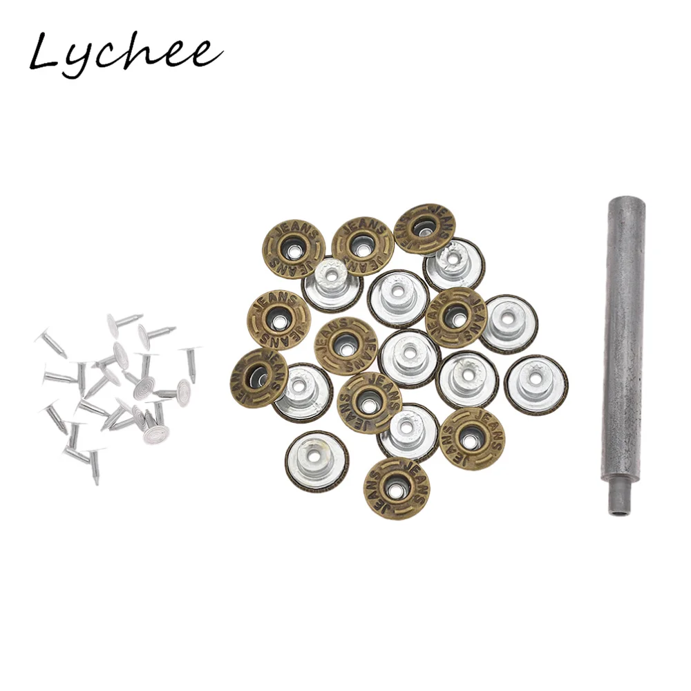 Lychee 20 pcs Classico Jeans Tack Pulsante A Scatto Della Vite Prigioniera del Ribattino Con Strumento di Installazione Denim Abbigliamento