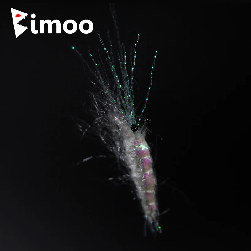 Bimoo 4PCS #1 Artificial Shrimp Fly Bait Pearl Back Flash Shrimps for Trout Saltwater Sabiki Fishing