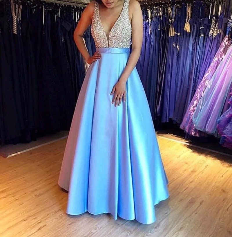 Sexy Long Satin Prom Dresse Formal Evening Party Gowns Beaded Floor Length Custom Made Gala Jurken Special Occasion Event