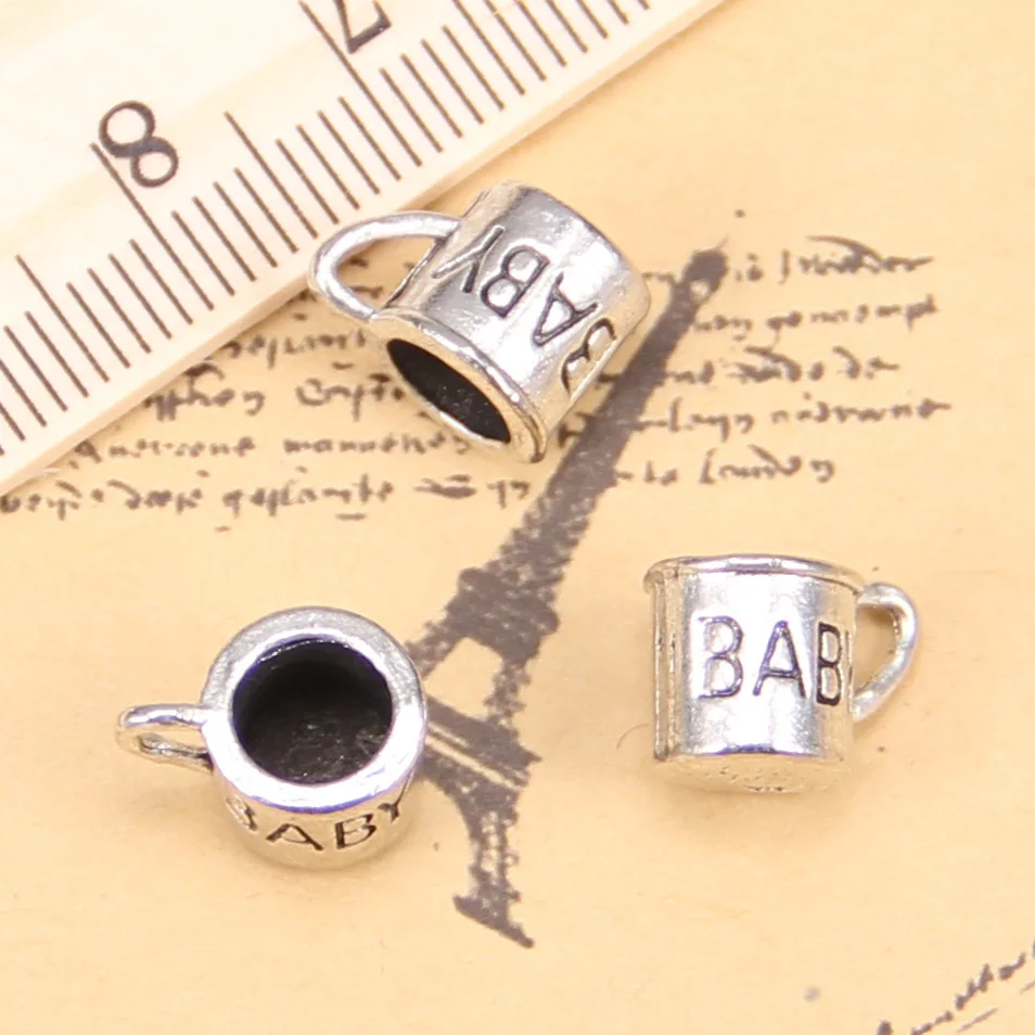 62pcs Charms For Jewelry Making baby mug cup cann 12mm Antique Silver Plated Pendants DIY Tibetan Silver Bracelet Necklace