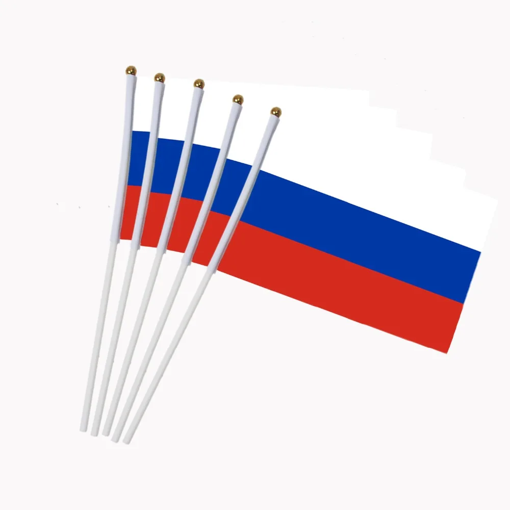 14x21cm 5 stücke Kleine Russische flagge mit Kunststoff Fahnenmasten Aktivität parade Sport Hause Dekoration NC006