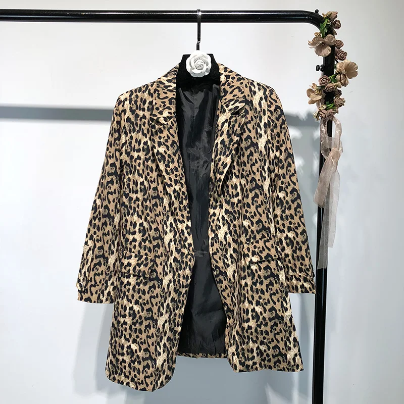 European and American Leopard Overalls for Women, Small Suit for Female, Loose and Thin Jacket, Long Coat, Tide W310, New Spring