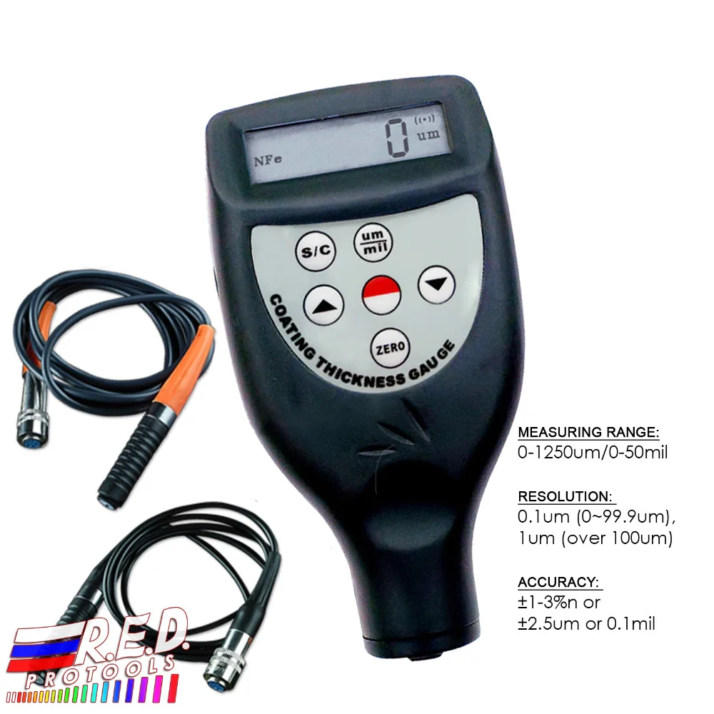 

Handheld Digital Paint Coating Thickness Meter Gauge 0-1250um/0-50mil Range with Ferrous F & Non Ferrous NF Seperate Probes