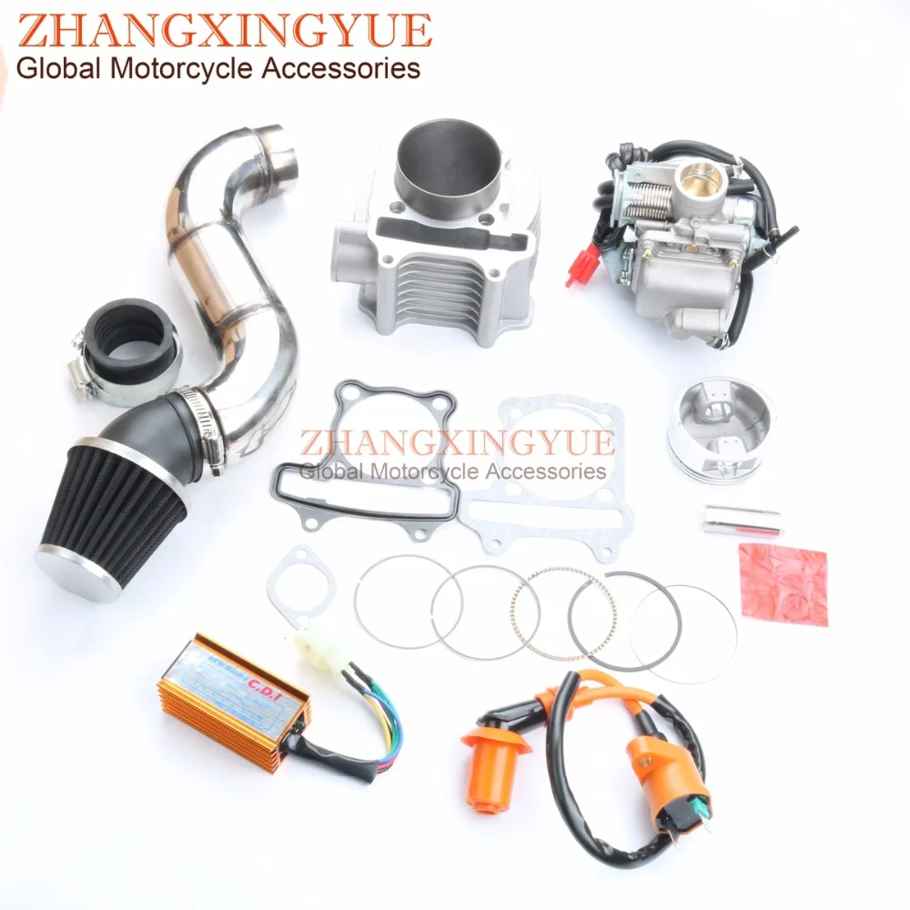 155cc NON-EGR Cylinder Head Kit & 58.5mm Big Bore Kit Cylinder Kit & PD24J Carburetor & AC CDI for GY6 150cc 157QMJ Scooter 4T