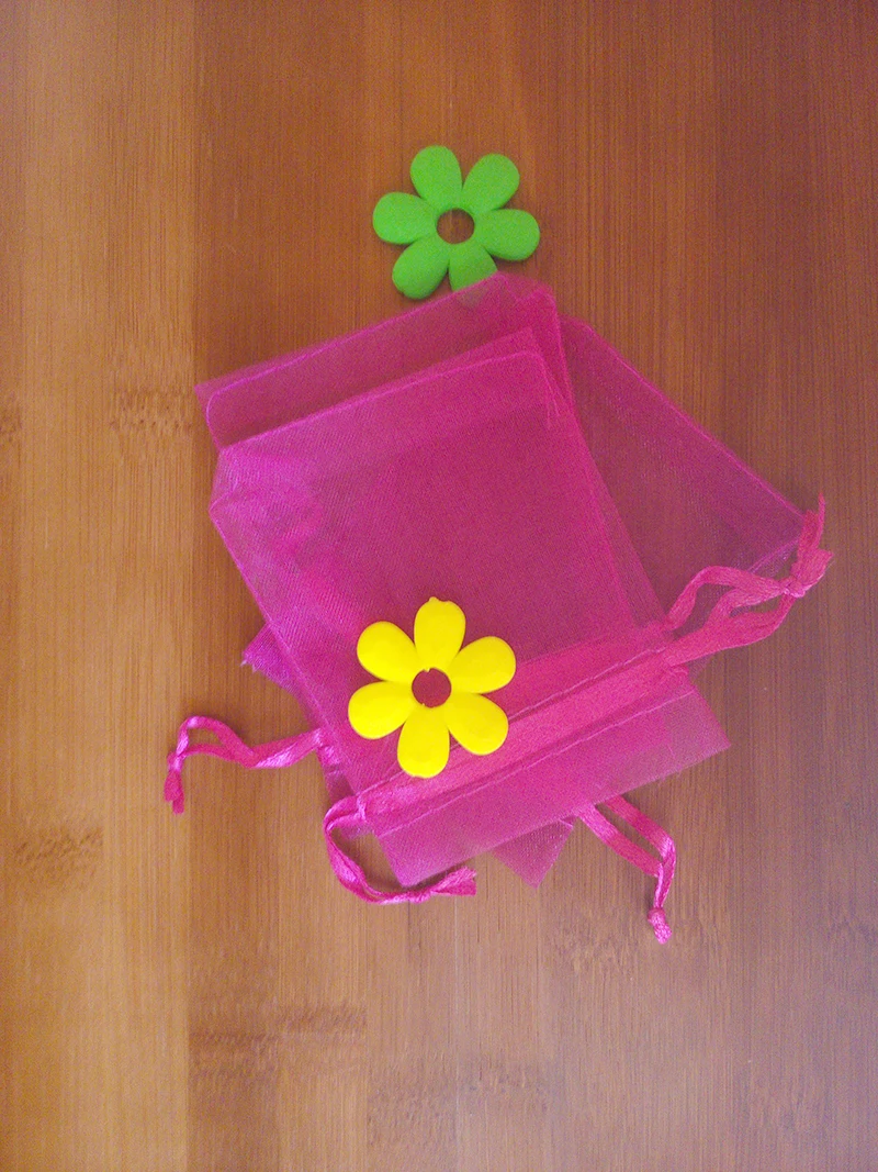 Sacos de organização para presentes 100 peças 9*12cm rosa vermelho organza sacos de exibição de joias bolsa de cordão para pulseira/colar/bolsa pequena de fio trançado