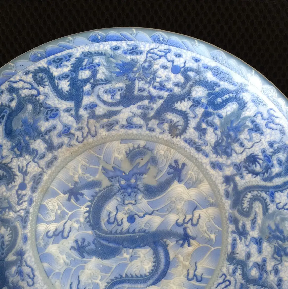 Imagem -05 - Collectable Estilo Chinês Cloisonne Qianlong Dragão Padrão de Porcelana Azul e Branco Prato