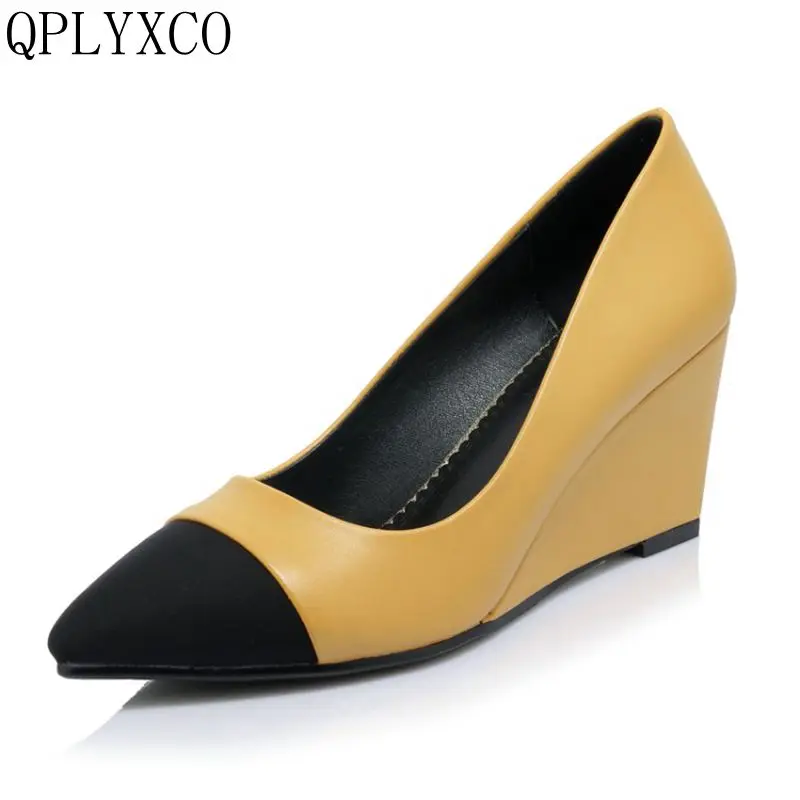 QPLYXCO High-quality Fashion Shoes woman Genuine leather 2018 High Heels Wedges Platform Pumps Elegant Wedding women shoes 18-26