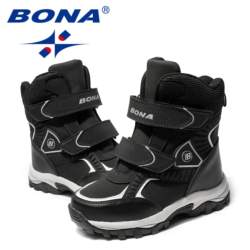 BONA Neue Klassiker Stil Kinder Stiefel Haken & Loop Jungen Schnee Stiefel Leder Jungen Stiefeletten Outdoor-Mode Turnschuhe