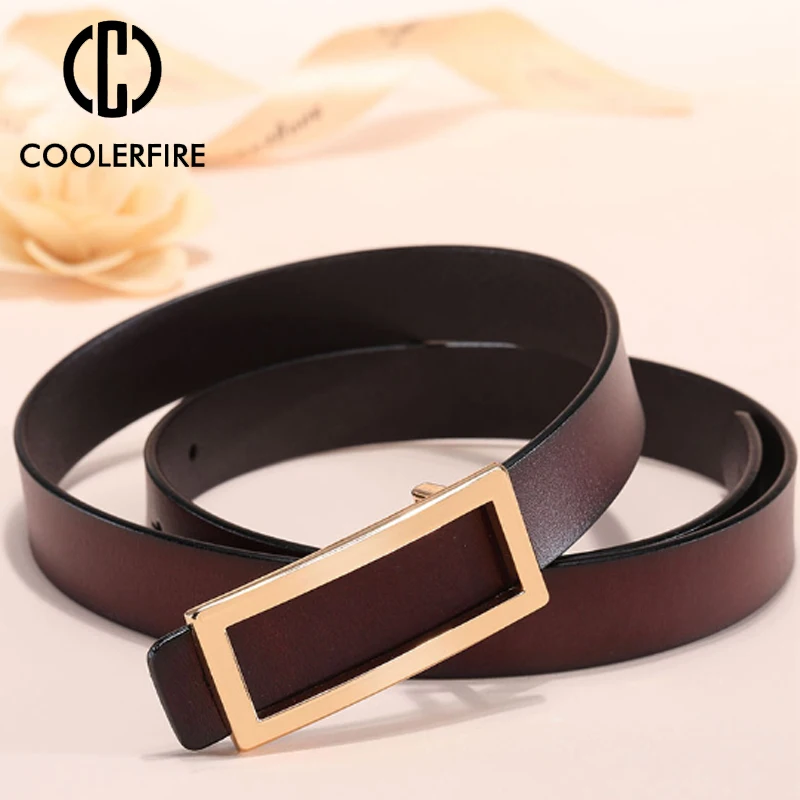 COOLERFIRE New Designer Gold Buckle Belt Waist Female  Skinny Thin Genuine Leather Belts For Women Dress Belt LB016