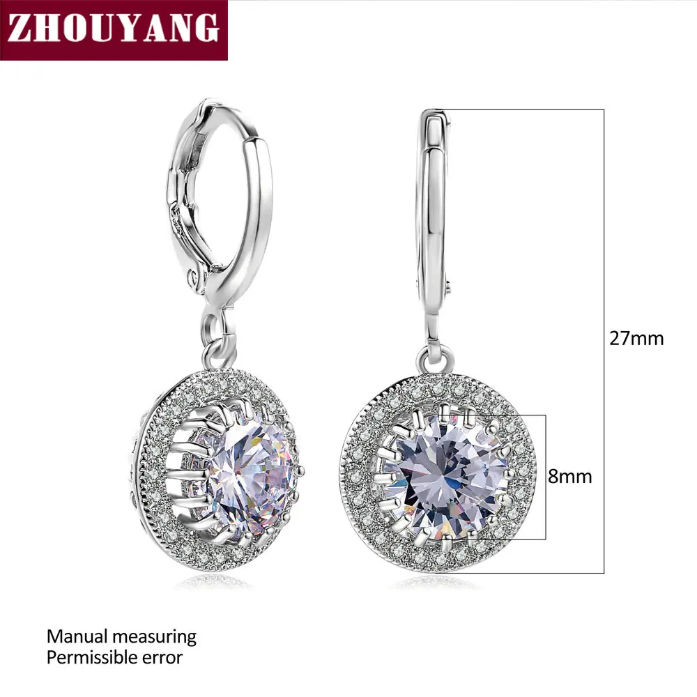 ZHOUYANG Drop Earring For Women Classic Round Cut Cubic Zirconia Rose Gold Color Wedding Gift Fashion Jewelry E551 E825