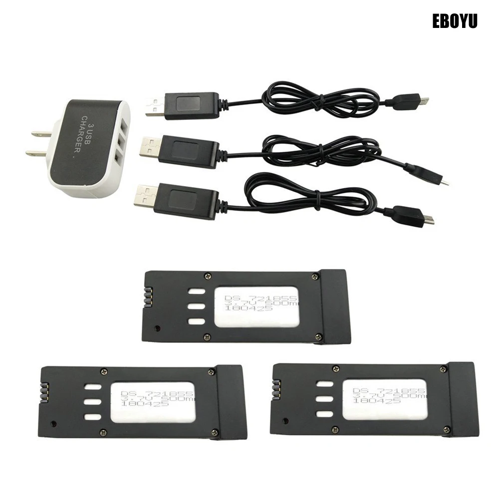 

3pcs * 3.7V 500mAh Lipo Battery + USB 3 In 1 Battery Charger for E58 S168 JY019 GD88 L800 Foldable RC Quadcopter WiFi FPV Drone