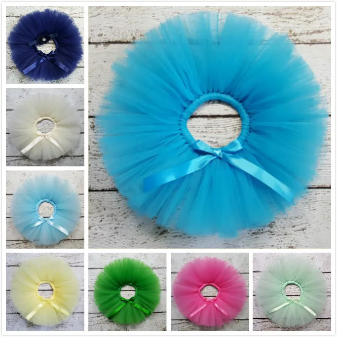 Colorful Baby Girls Tutu Skirts Infant 100% Handmade Ballet Tutus Tulle Pettiskirts with Ribbon Bow Children Party Skirts 30Pcs