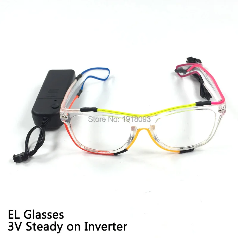 New Design 8Colors EL Wire Glasses Glowing Product with Steady on Inverter Night fluorescent glasses Holiday Lighting