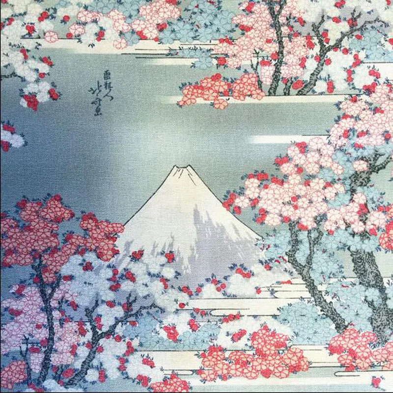 Wide 140cm Stretch Japanese Cotton Poplin Fabric Mount Fuji Cherry Blossom Print Cotton Fabric Sewing Patchwork DIY Girl Dress