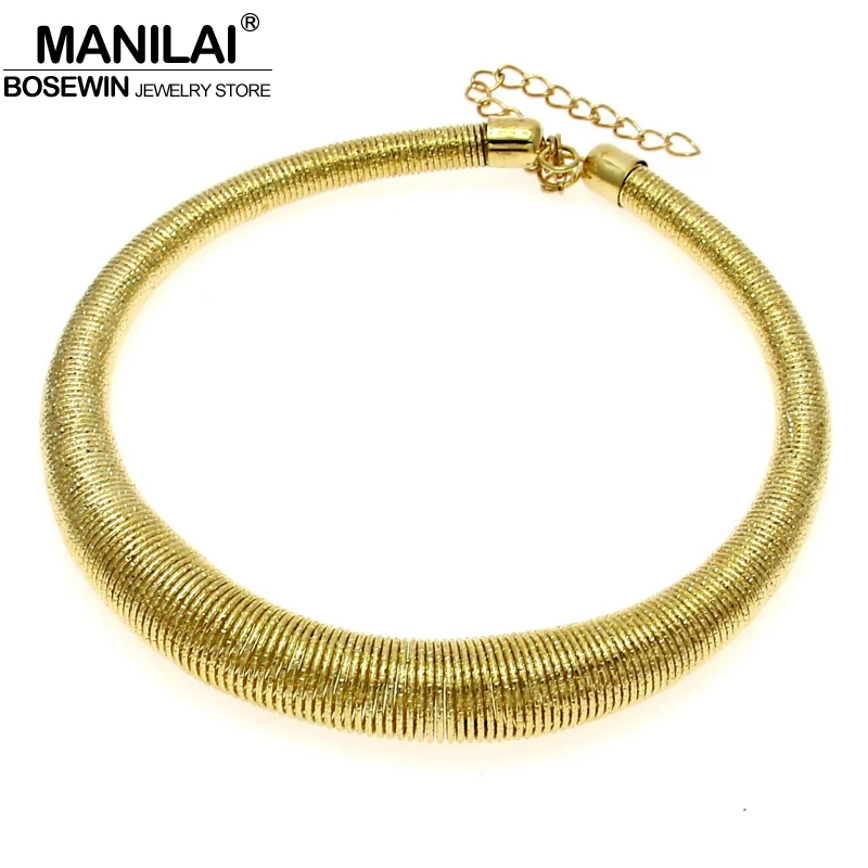 MANILAI Fashion Shining Spring Metal Neck Fit Torques Collar Chokers Women Party Wear Statement Necklace Design Punk Jewelry