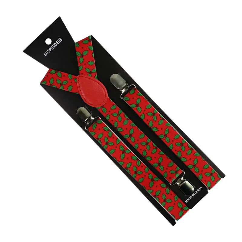 Fashion2.5cm Wide  Floral Print Suspenders  Men Womens  Suspenders Adjustable Clips On Y-Back Braces Elastic 3 Clip Suspenders