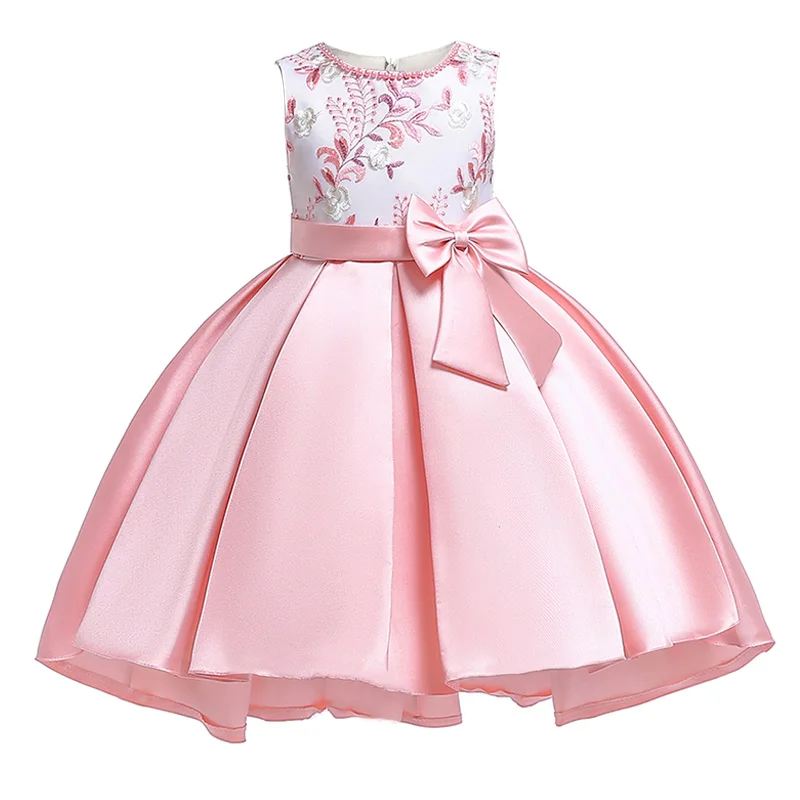 2024 Summer Princess Dress For Girls Children Birthday Wedding Gown Bow Embroidered Trailing Kids Girl Party Bridesmaid Dresses