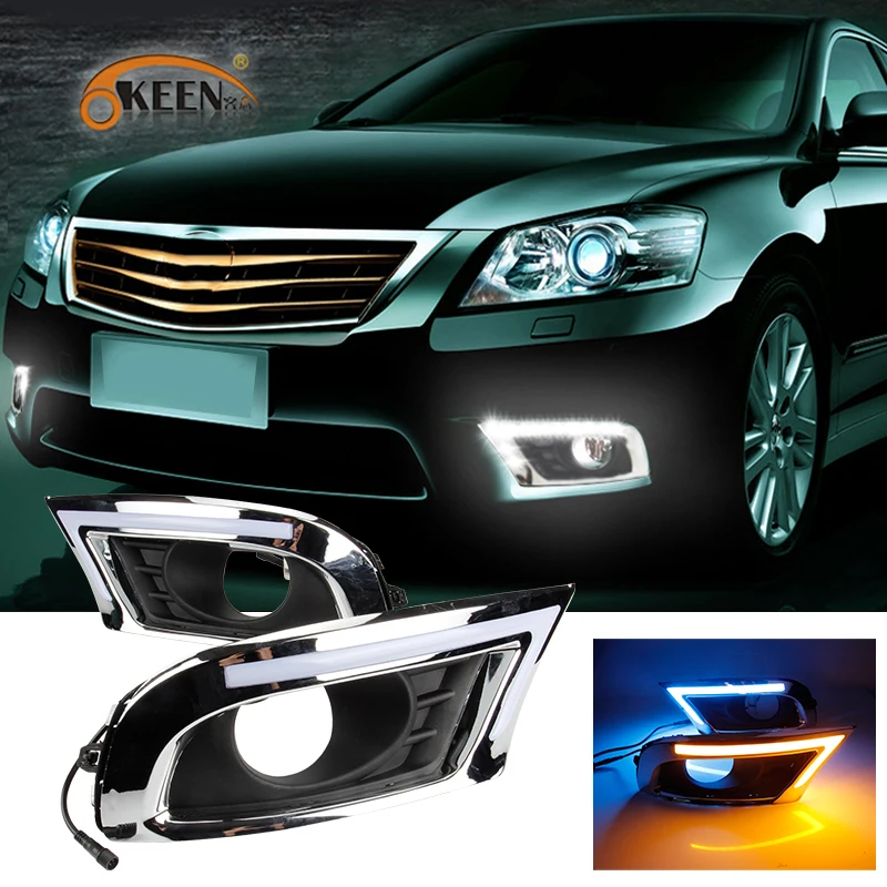 OKEEN 2pcs Car LED DRL for Toyota Camry 2009 2010 2011 Daytime Running Lights White Yellow Blue Turn Signal Light Fog Lamp