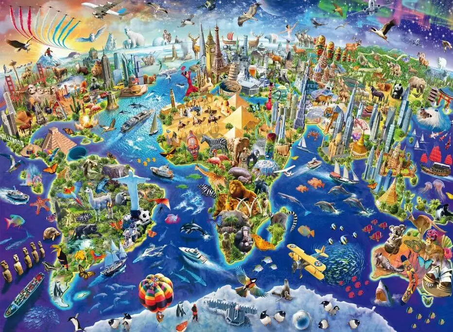 Colorful world map The wooden puzzle 500 pieces ersion  jigsaw puzzle white card adult children's educational toys