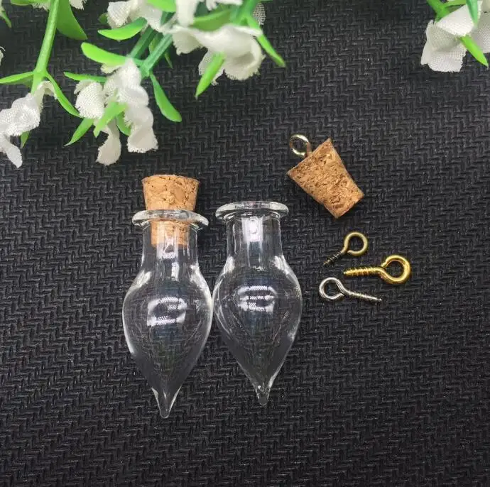 50pcs transparent Glass Cork Bottles Tear water Drop Jars Vial Wishing Bottle DIY Pendants Charms glass globes jewelry findings