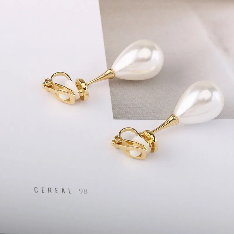 Elegant Waterdrop Simple Pearl Clip On Earrings Charm Pendant Simulated Pearl Geometric No Pierced For Women Wedding jewelry