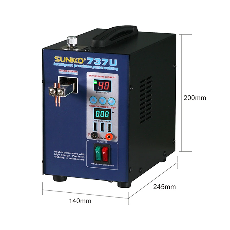 SUNKKO 737U Battery Spot Welder 2.8kw LED light Pulse Spot Welding Machine USB Charging Testing for 18650 Battery Weld