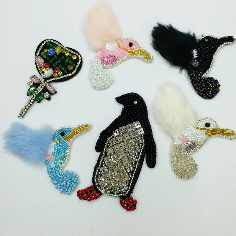 Penguin 3D Handmade beaded Patches for clothing DIY sew on sequin rhinestone parches Beaded applique parches bordados para