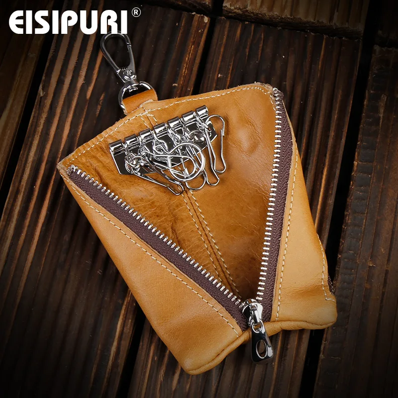 Men\'s Car Keys Wallets Genuine Cowhide Leather Male Key Holder Organizer Housekeeper Keychain Purse Key Ring Bag Keys Case Pouch