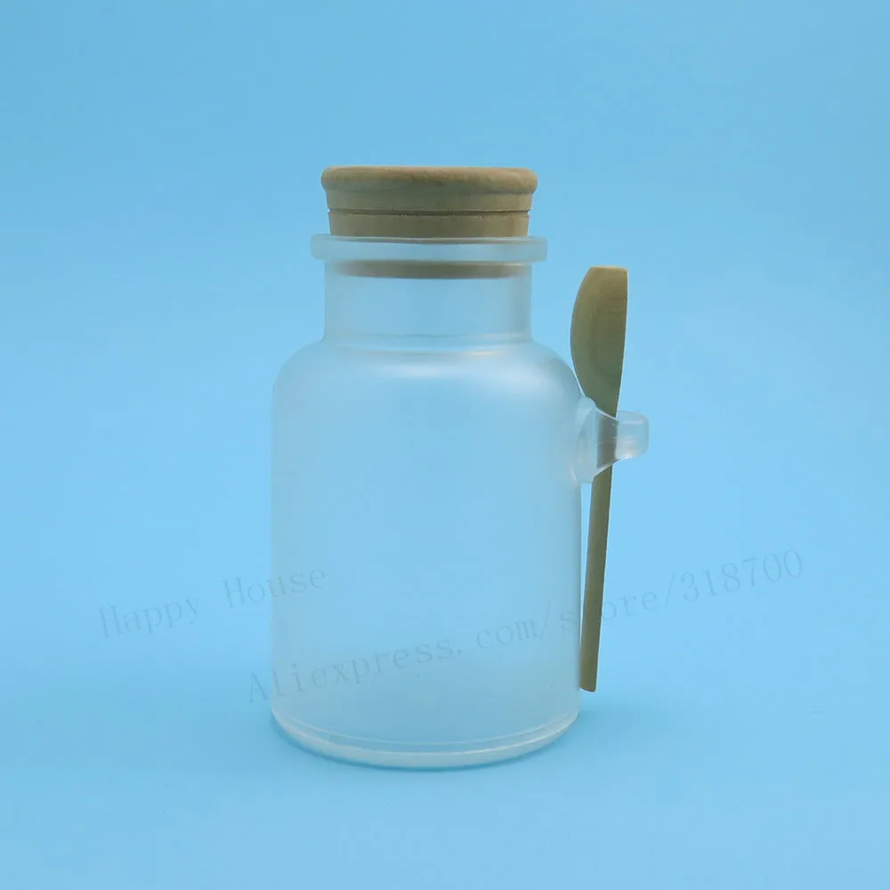 12 x 300g Bath salt bottle with cork jar with wooden spoon 300ml Powder plastic bottle Cosmetic Containers