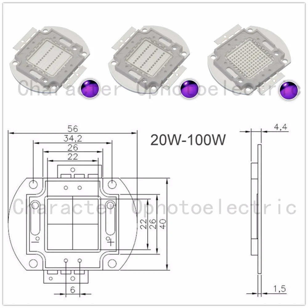 UV  LED Ultraviolet Bulbs Lamp Chips 365nm 375nm 380nm 385nm 395nm 400nm 405nm 3W 5W 10W 20W 30W 50W 100W High Power Light