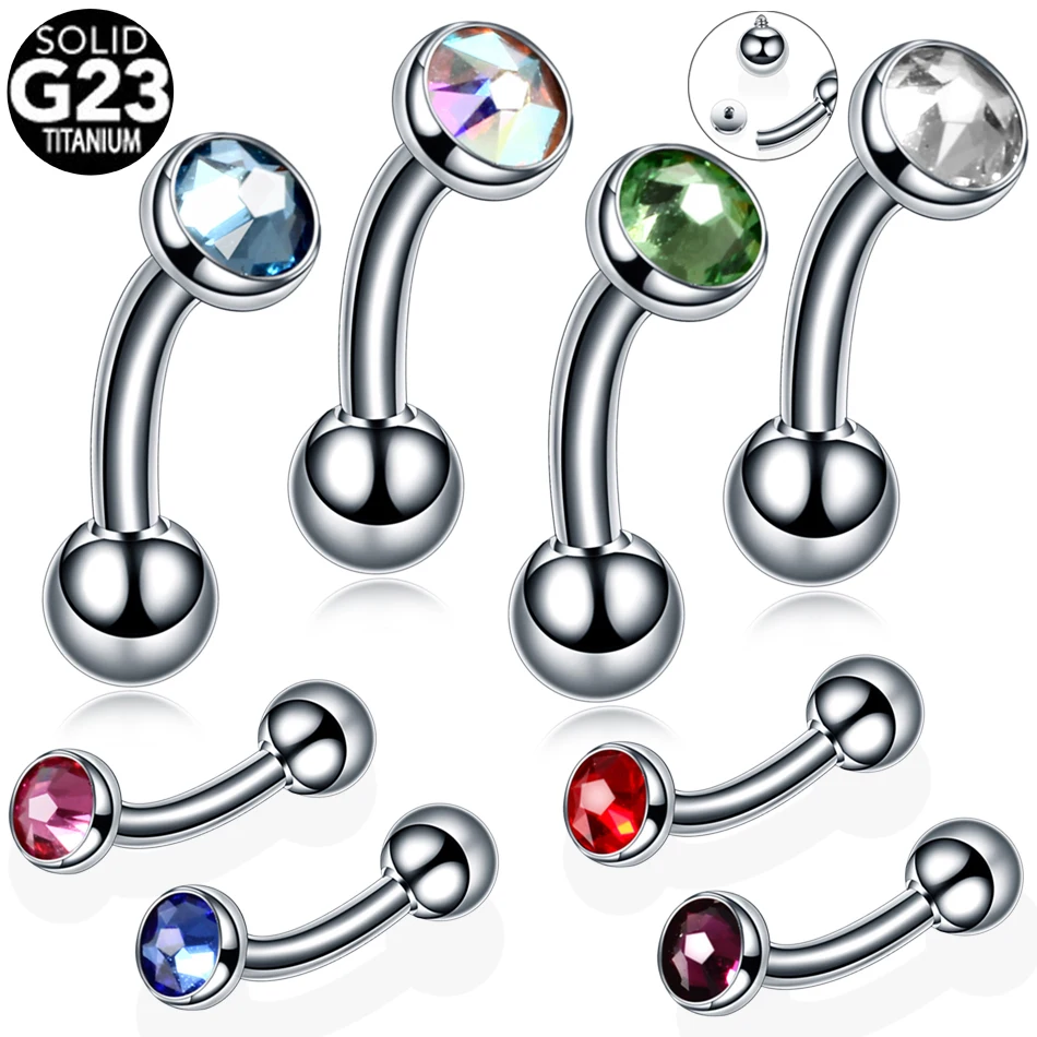 1PC Titanium Eyebrow Banana Piercing Crystal Gem Tongue Rings Sexy Vagina Piercings Genital Piercing Daith Earrings Body Jewelry