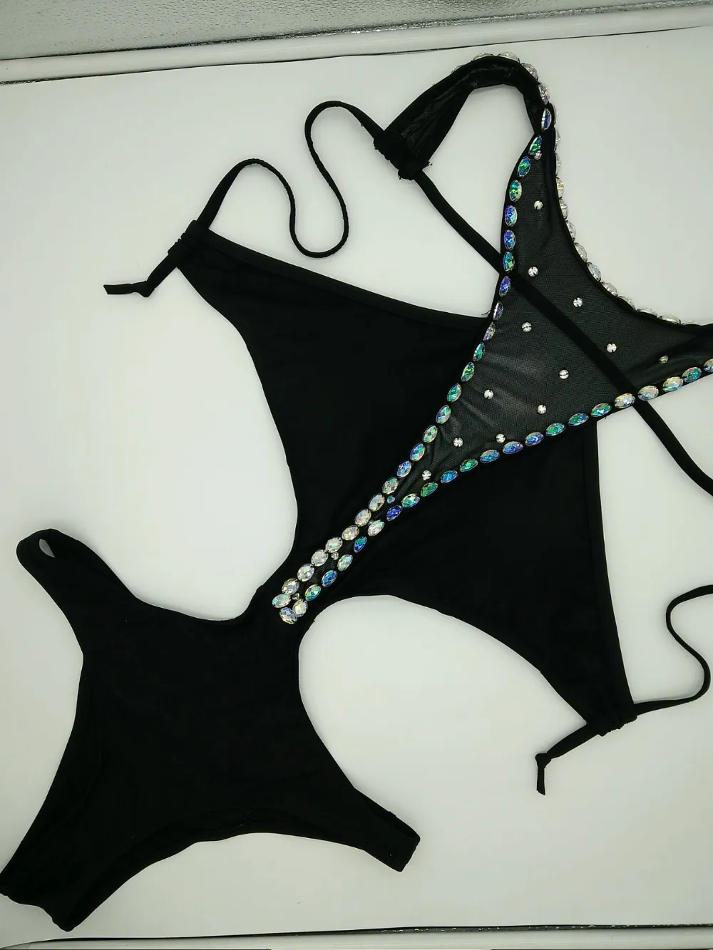 2019 venus wakacje czarny rhinestone stroje kąpielowe sexy lady diament bikini siamese przędzy netto strój kąpielowy dojrzały strój kąpielowy dla