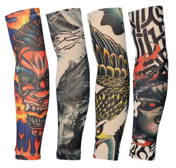 4pcs elastic fake temporary tattoo sleeves cool design art body arm stocking slip cycling sun protection accessories