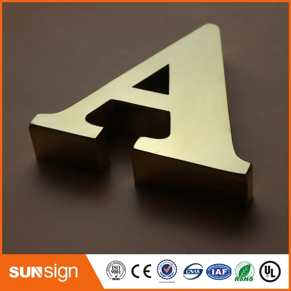 Customize Gold color stainless steel letters logo sign waterproof