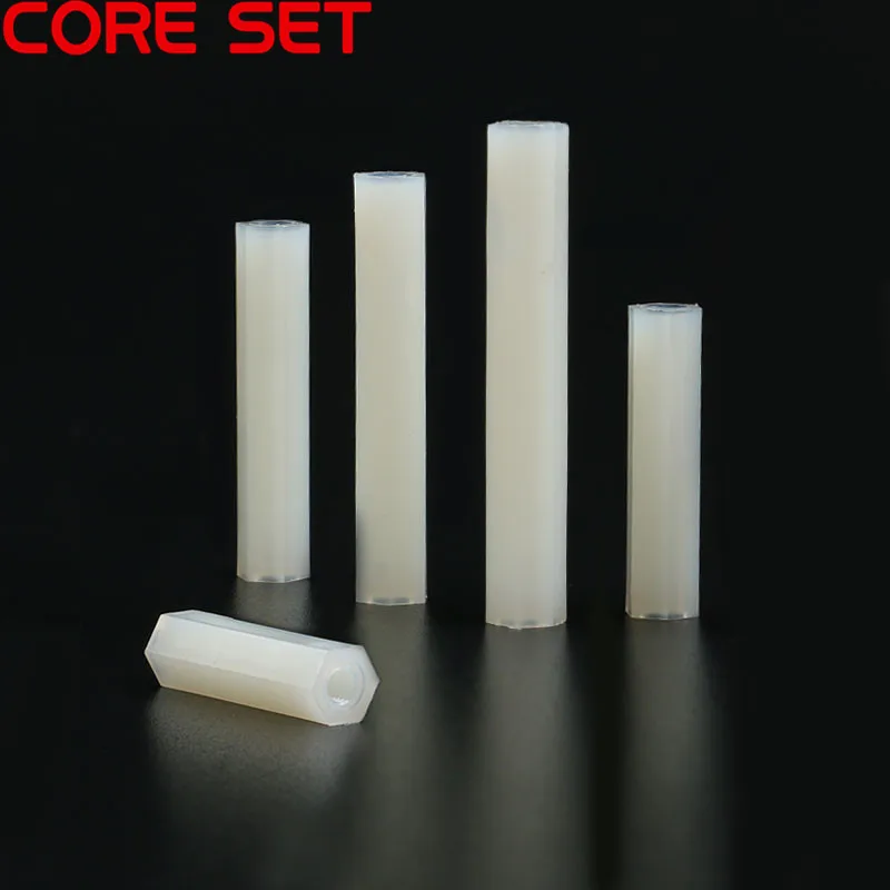 50pcs M3 White Hex Nylon Standoff Spacer Column Flat Head Double Pass Nylon Plastic Spacing Screws