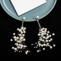 Punk 2020 New Fashion Earrings Elegant Temperament Simple Personality Full Of Stars Long Tassel Pearl Fish Line Ladies Earrings