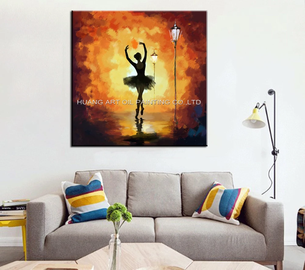 Cheapest Hand painted Modern Ballet Dancer Oil Painting On Canvas Night Scenery for Living Room Wall Decor Street Landscape