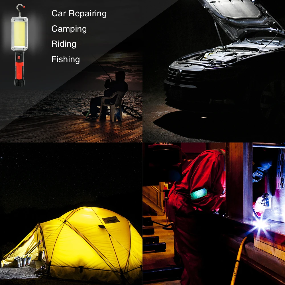 MONHNR Led Work Light COB Floodlight 8000LM Rotatable Lights Rechargeable Magnetic Torch with Hook Clip Waterproof Camping Light