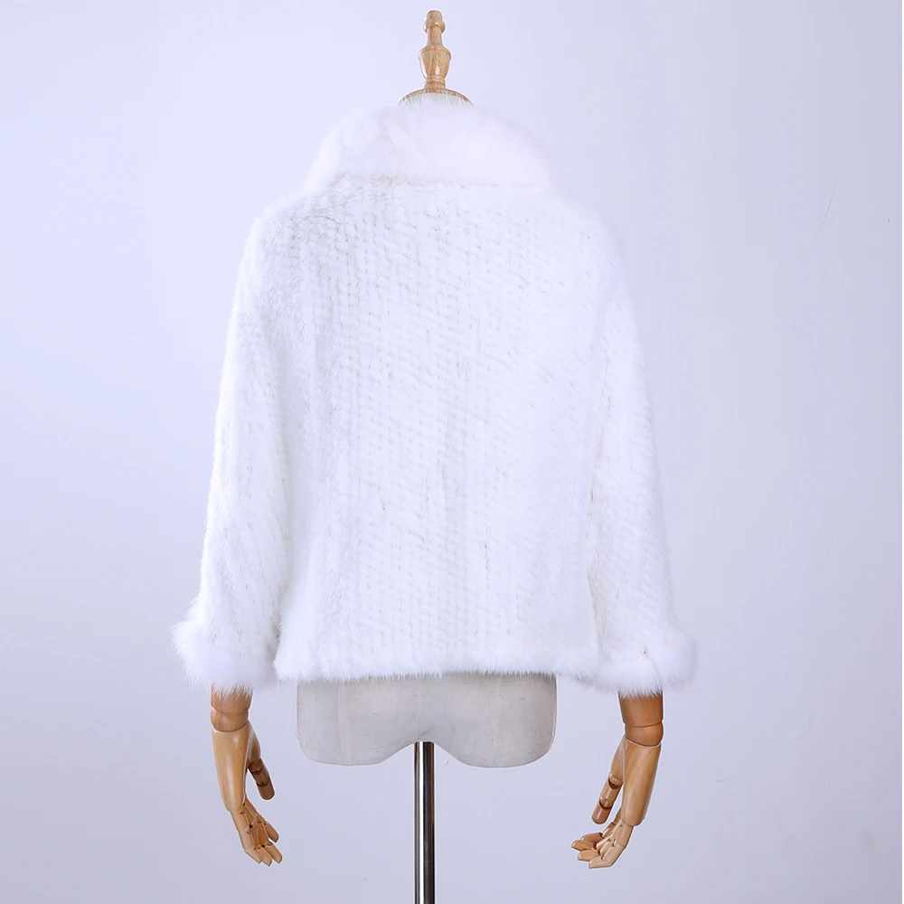 Freies Verschiffen Neue Echte Gestrickte Nerz Pelz Schal Wrap Cape mit Fuchs pelz kragen Triming frauen Dame nerz pelzmantel jacke Stola