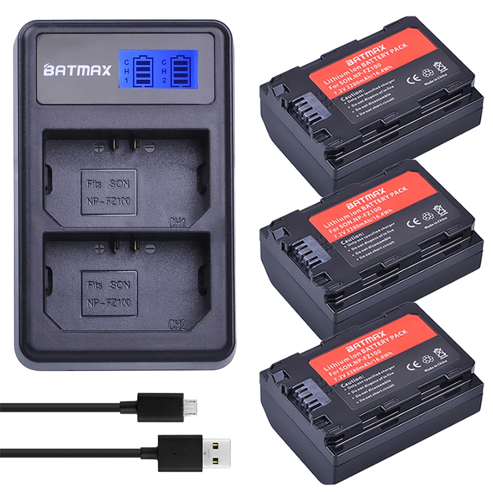 

3pcs NP-fz100 Battery NP FZ100 Rechargeable Battery + LCD Dual USB Charger for Sony Alpha 9 A9 9R A9R 9S A9S A7RIII A7R3 7RM3 A7